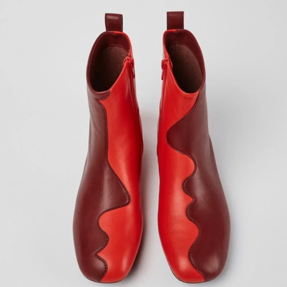 Camper TWINS Red and Burgundy Leather Ankle Boots - Picture 1 of 8